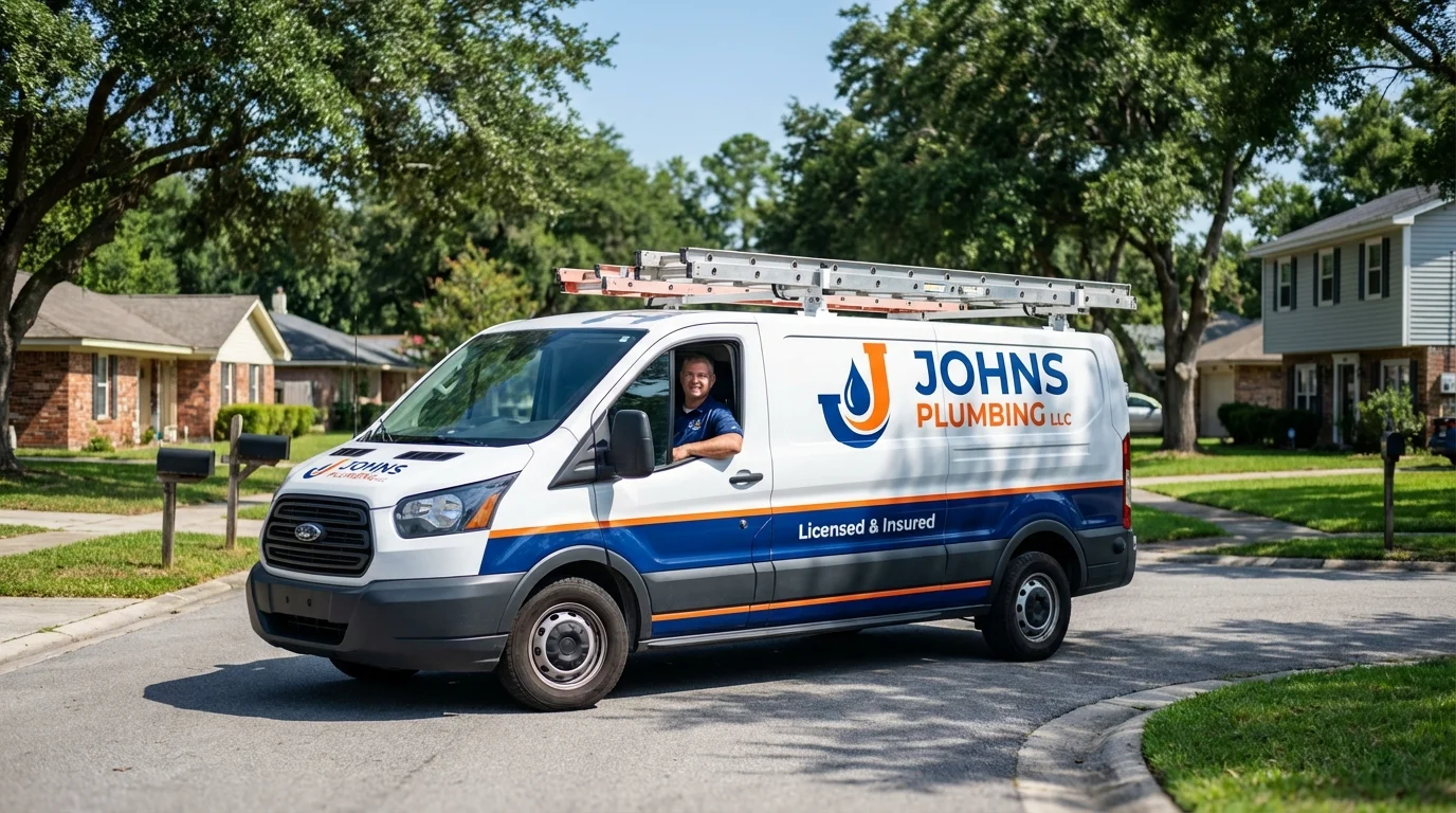 Johns Plumbing LLC service van in Rockville Centre, NY