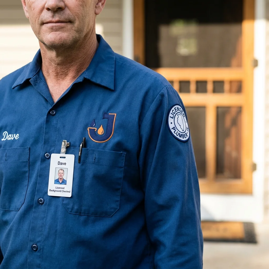 Licensed plumber showing ID badge in Rockville Centre, NY