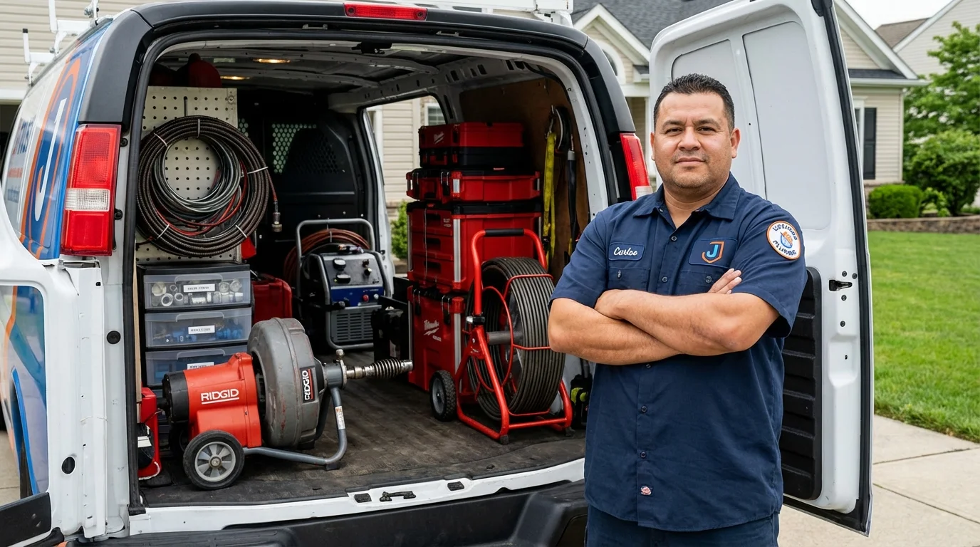 Professional drain cleaning equipment and Johns Plumbing LLC plumber in Rockville Centre