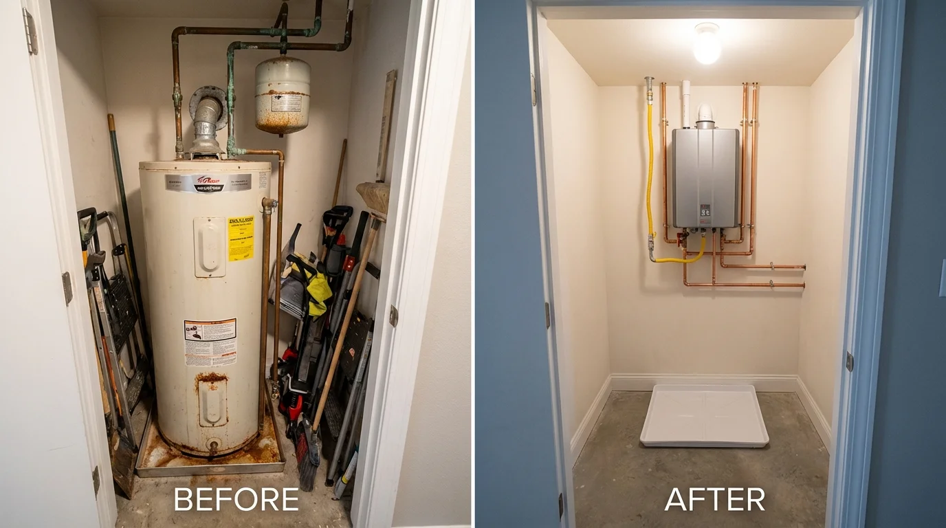 Tank water heater versus wall-mounted tankless unit comparison for Rockville Centre, NY homeowners