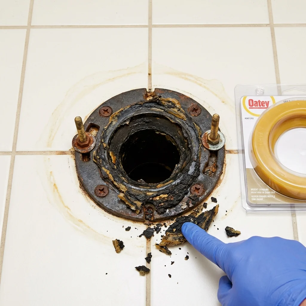 Failed wax ring showing water seepage at the base of a toilet in a Rockville Centre, NY home