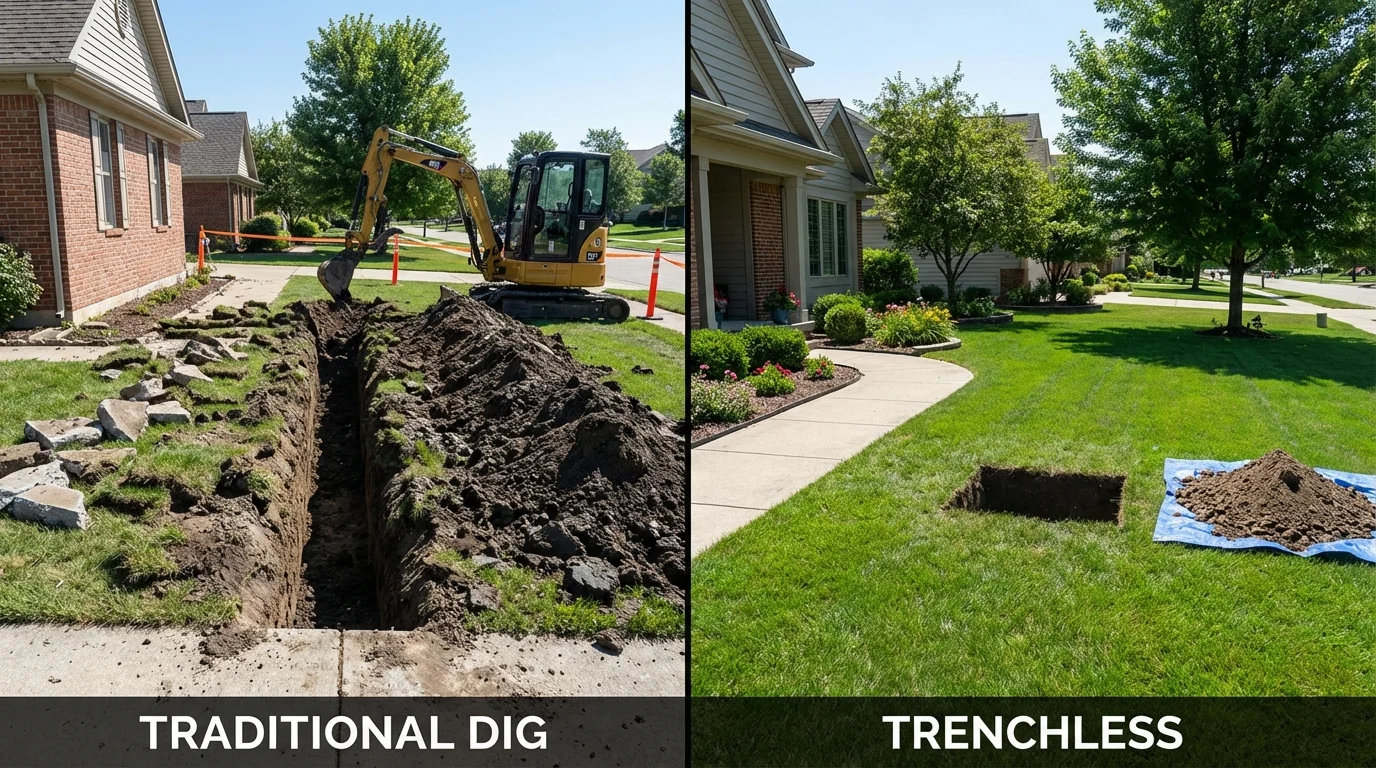 Trenchless sewer repair with minimal yard damage versus traditional excavation in Rockville Centre, NY